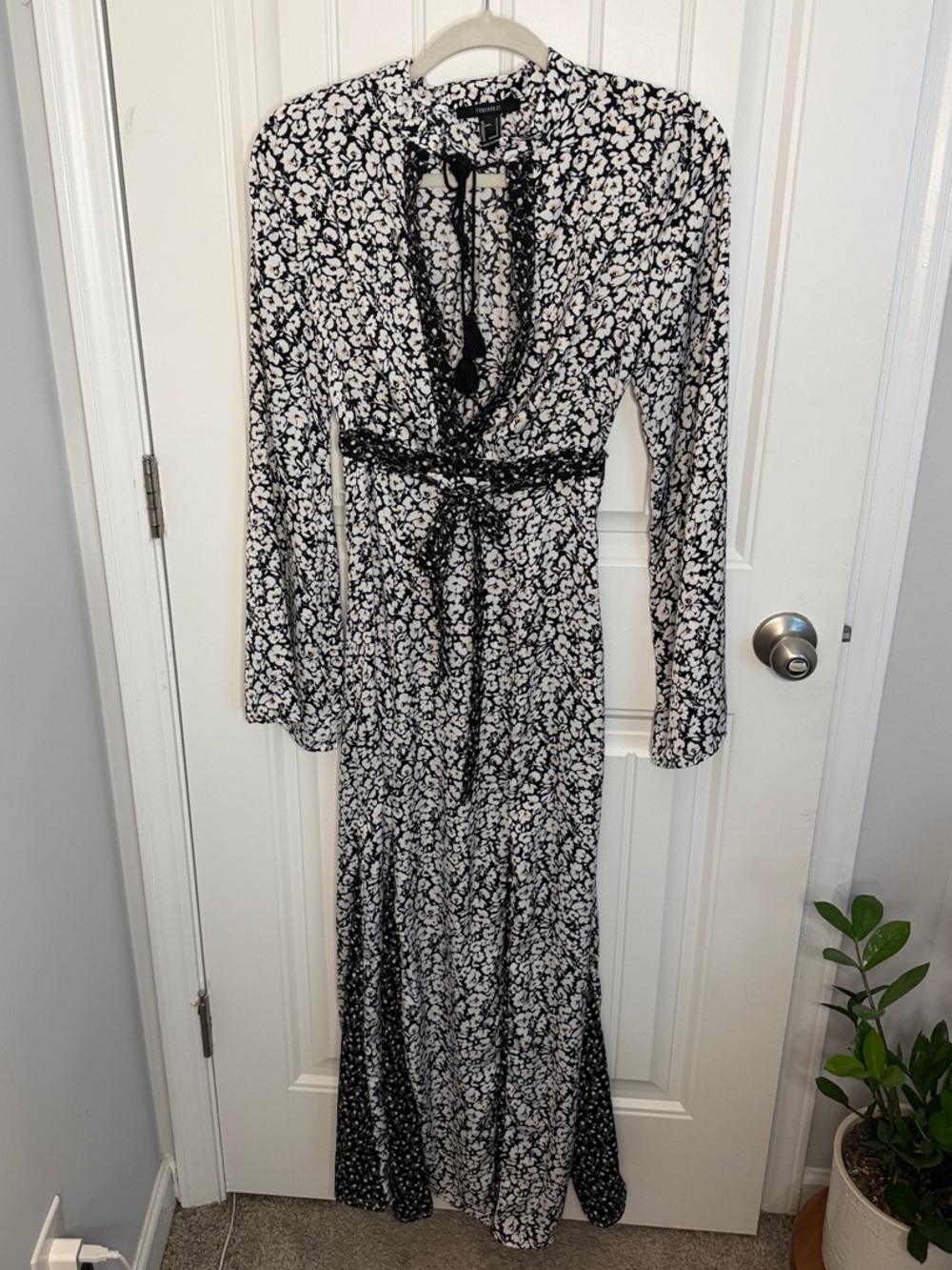 Black & White Floral Wrap Maxi Dress